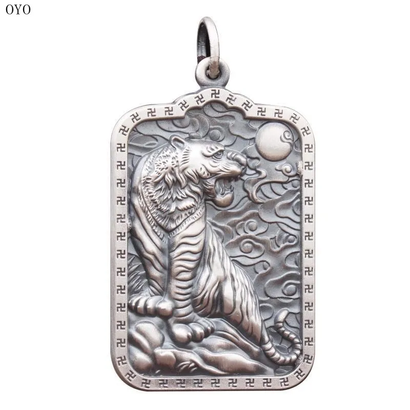 

100%999 pure Silver zodiac mountain tiger male pendant personality tide overbearing