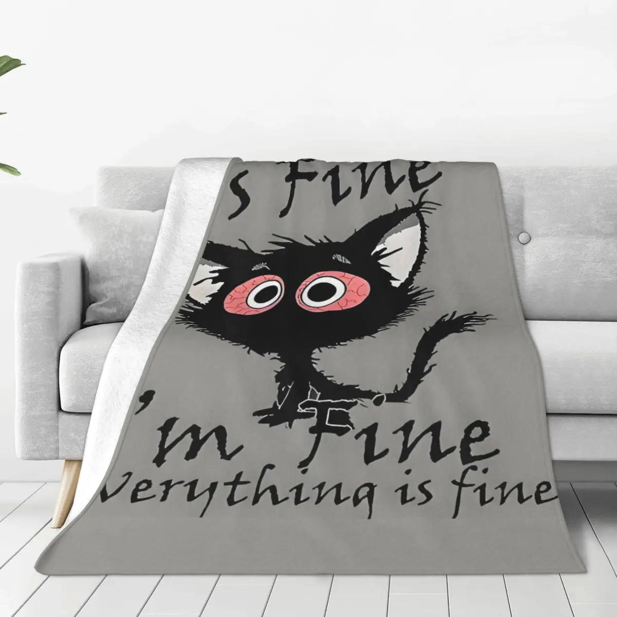 Custom Ultra-Soft Fleece Funny It S Fine Throw Blanket Warm Flannel Cute Cat Blankets for Bed Car Sofa Bedspreads