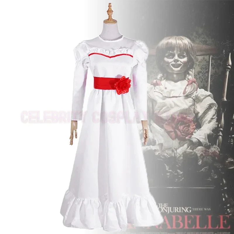 

Adult Kids Horror Bride of Chucky Annabelle Cosplay Costume Dress Wigs Conjuring Doll Mask Women Girls Evil Halloween Clothes