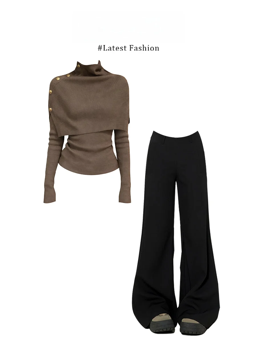 

Комплект Parkyeon 2026: Вязаный свитер-накидка в непринужденном стиле и повседневные брюки с широкими штанинами – модный комплект из двух предметов