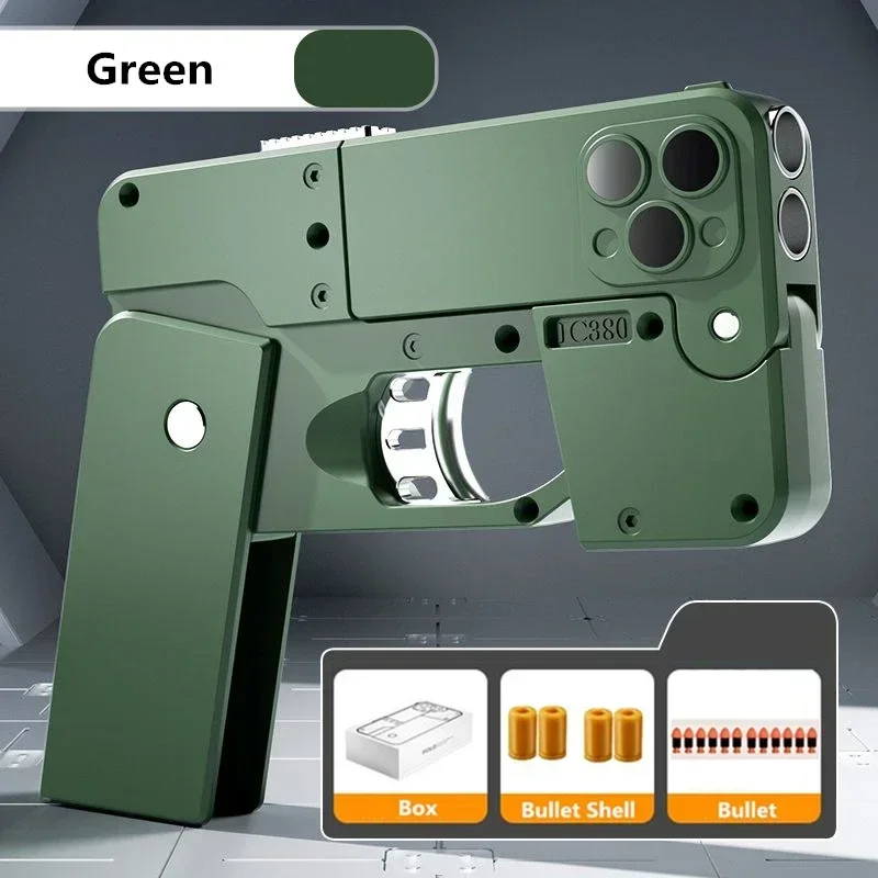 접이식 전화 모양 권총 총 장난감 부드러운 총알 쉘 꺼내 농담 재미 12 pro mox 소년을위한 생일 장난 선물