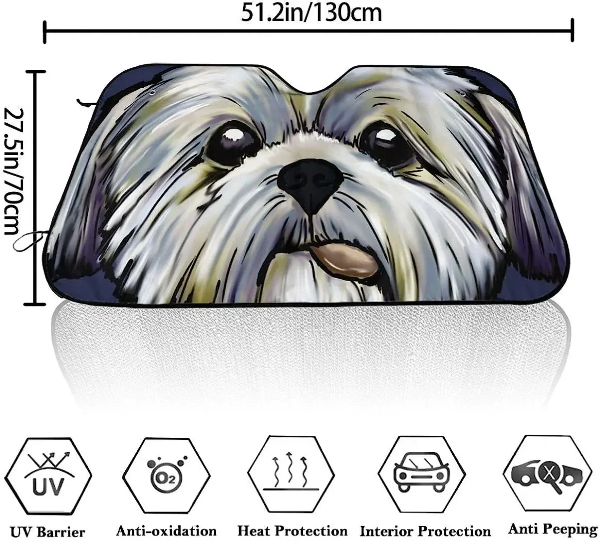 Naughty Shih Tzu Dog Art Cute Themed Windshield Sun Shade Car Windows Interior Cover Visor Kit Decor Outdoor Car Sunshade