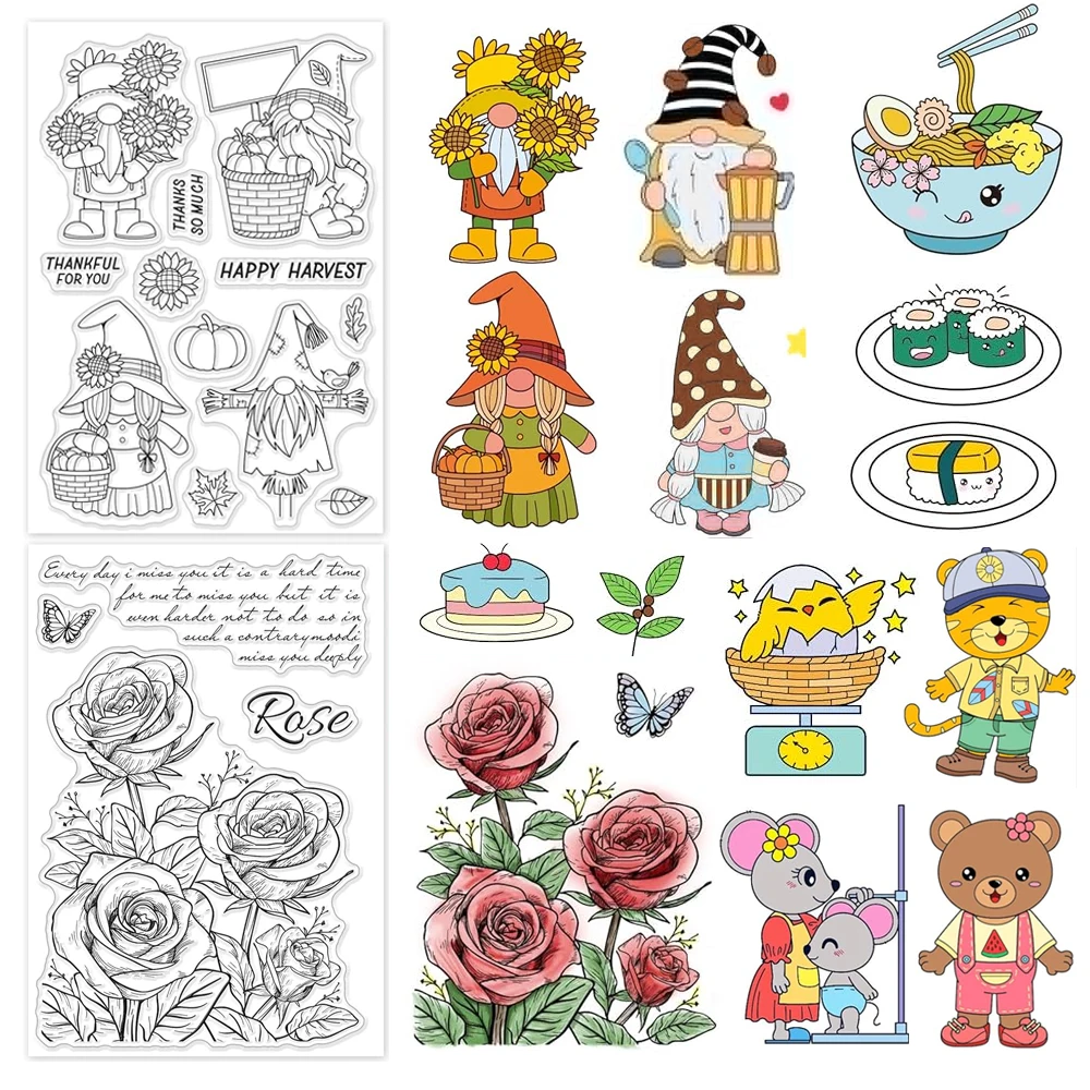 Stempel bening musim gugur labu dan bunga matahari cap silikon transparan daun dan cap karet orang-orangan sawah untuk Scrapbooking