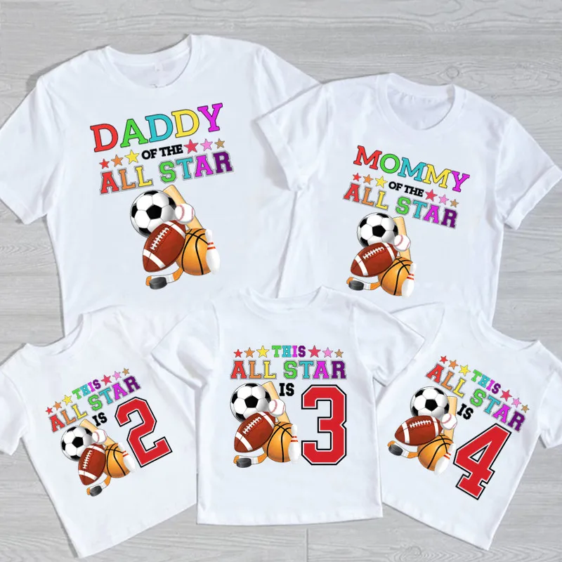 Family Matching Basketball Football Rugby Birthday Number T Shirts Boy Sport Balls Party T-Shirt Kids Top Child Short Sleeve Tee