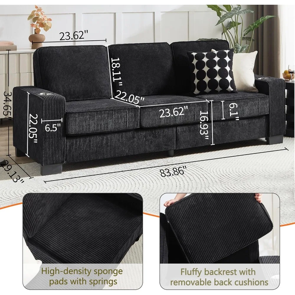 3-местный вельветовый диван с подстаканниками — 83,86 современный сжатый диван для гостиной, спальни, офисной мебели