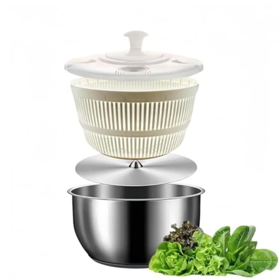 

Спиннер для салата из нержавеющей стали объемом 5,3 карата без съемного основания для эффективной мытья овощей и фруктов Функция быстрого вращения Идеально подходит