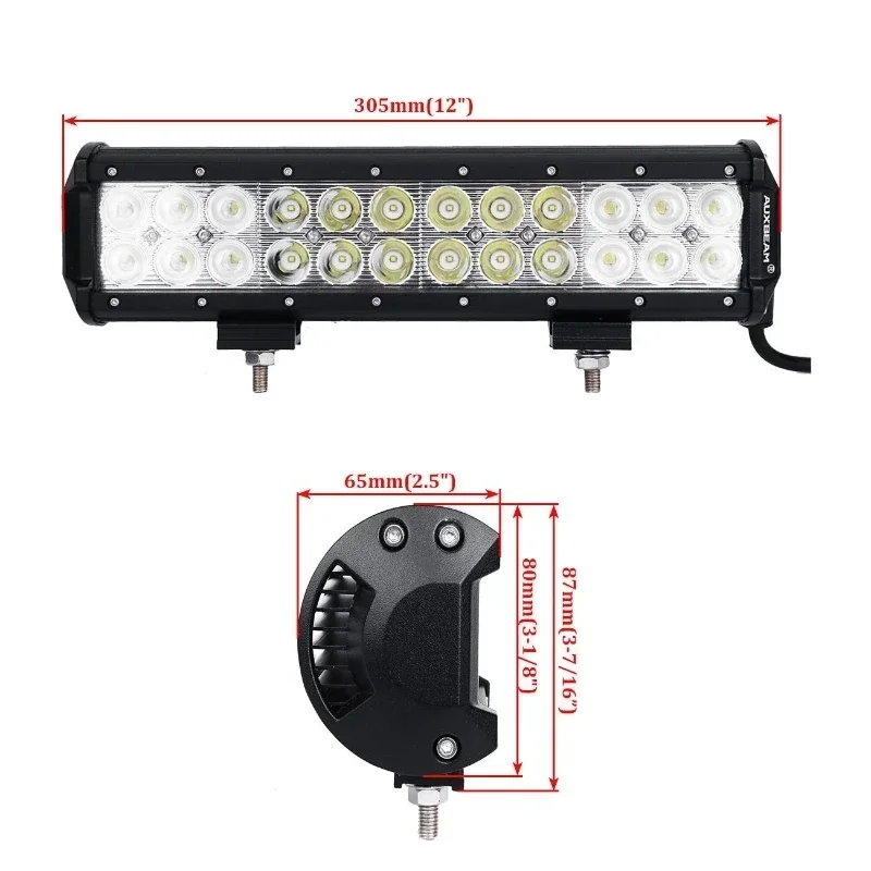 AUXBEAM 72W 12 Inch LED Work Lamp Dual Row LED Light Bar 6000K White Lights CLASSIC-SM SERIES