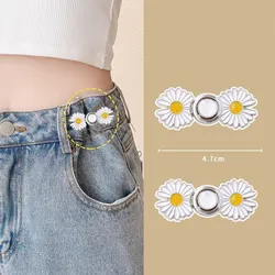 2 Pcs Daisy Flowers Pants Brooches Buckle Pins Tighten Waist Waist Clip Adjustable Snap Detachable Button For Pants Jeans E