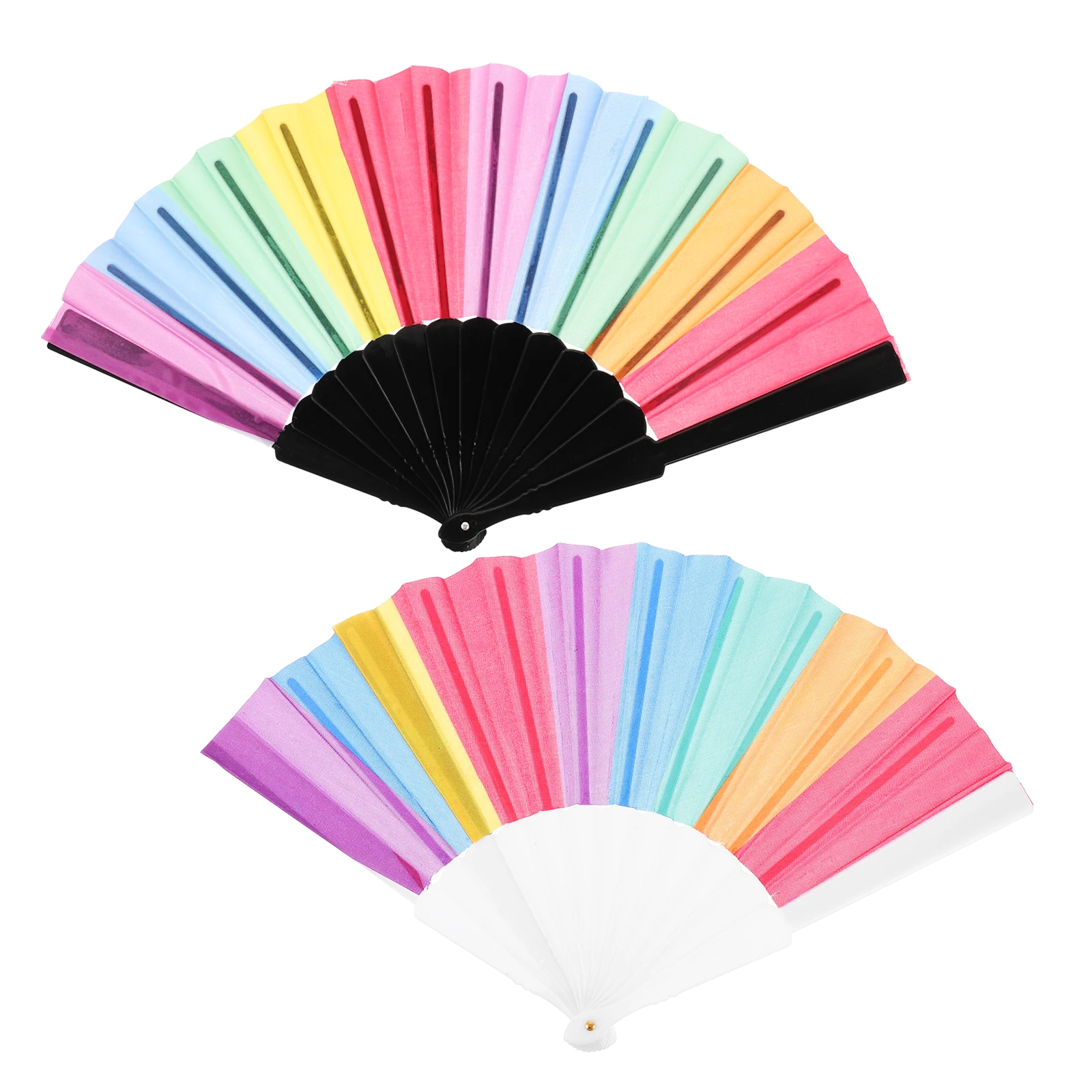 

2pcs Rainbow Hand Folding Fabric Hand For Party Photo Prop Birthday Decoration Retro Fans Lightweight Portable Festival Dance