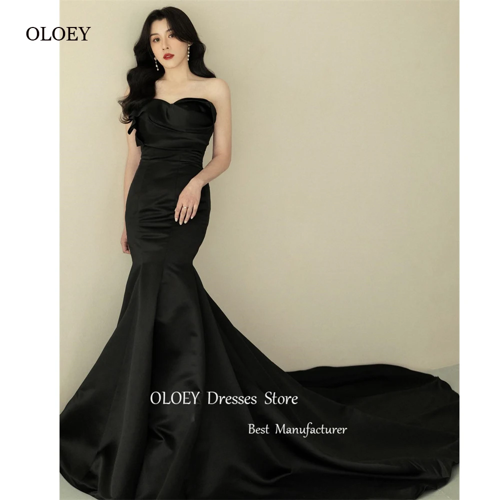 

OLOEY Simple Black Mermaid Evening Dresses Sweetheart Satin Floor Length Prom Gowns Formal Party Dress Long