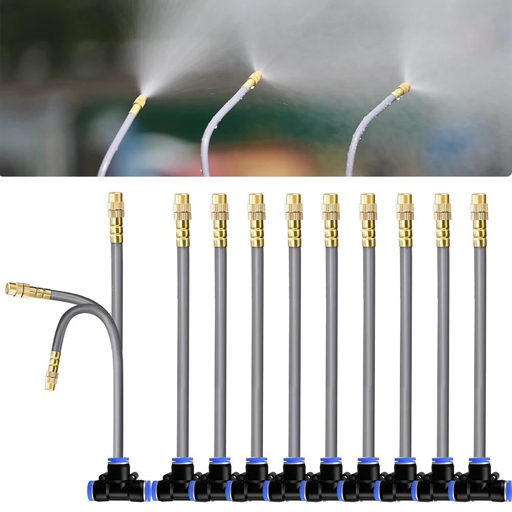 

10pcs 360° Adjustable Free Bend Copper Fog Nozzle Universal 6MM 12MM Push-Lock Joint Tee Joint Adjustable Atomization Irrigation