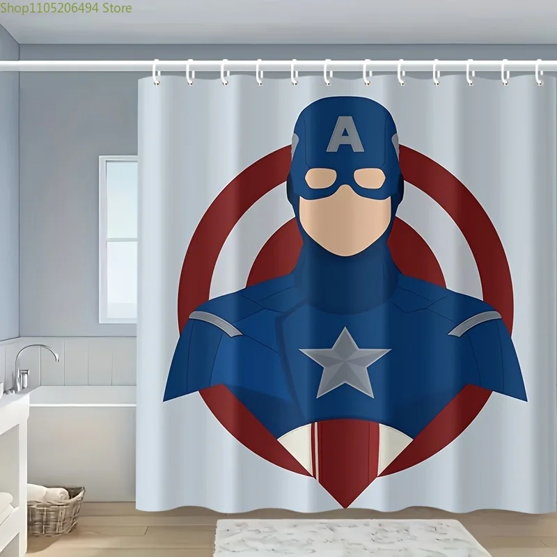 

Оригинальная шторка для душа MARVEL Captain America, 1 шт., из полиэстера, можно стирать в машине, в комплекте с крючками, подходит для ванной комнаты.