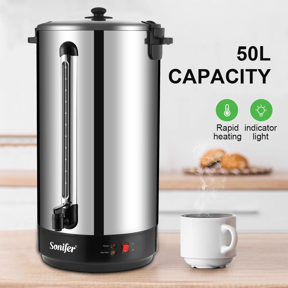 Hot Water Boiler Sonifer SF-2129 50L 2500W Stainless Steel Electric Water Urn Auto Thermostat for Restaurant Office Hotel
