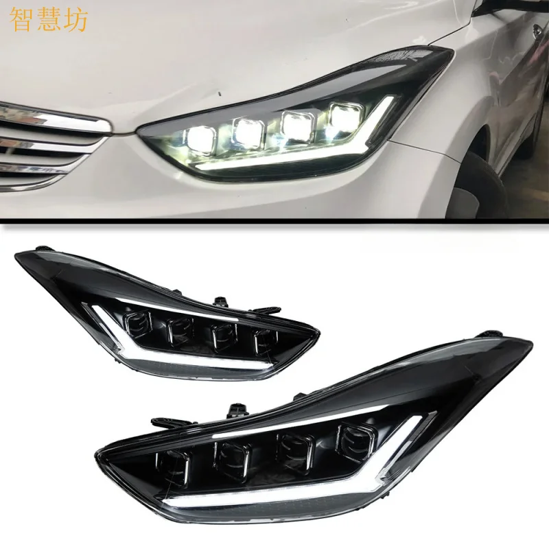 Suitable for 12-16 Hyundai Elantra Headlight Assembly Modified LED Lens Four Low Beam Eight High Beam Flowing Turn Signal