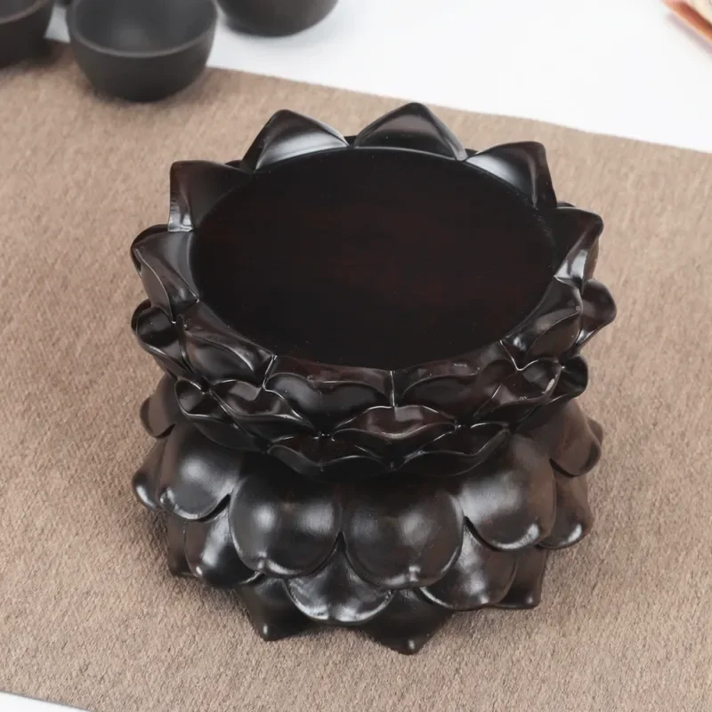 Ebony Rotatable Lotus Double Sided Crystal Ball Gourd Guanyin Ornament Buddha Statue Bodhisattva Guan Gong with Concave Base