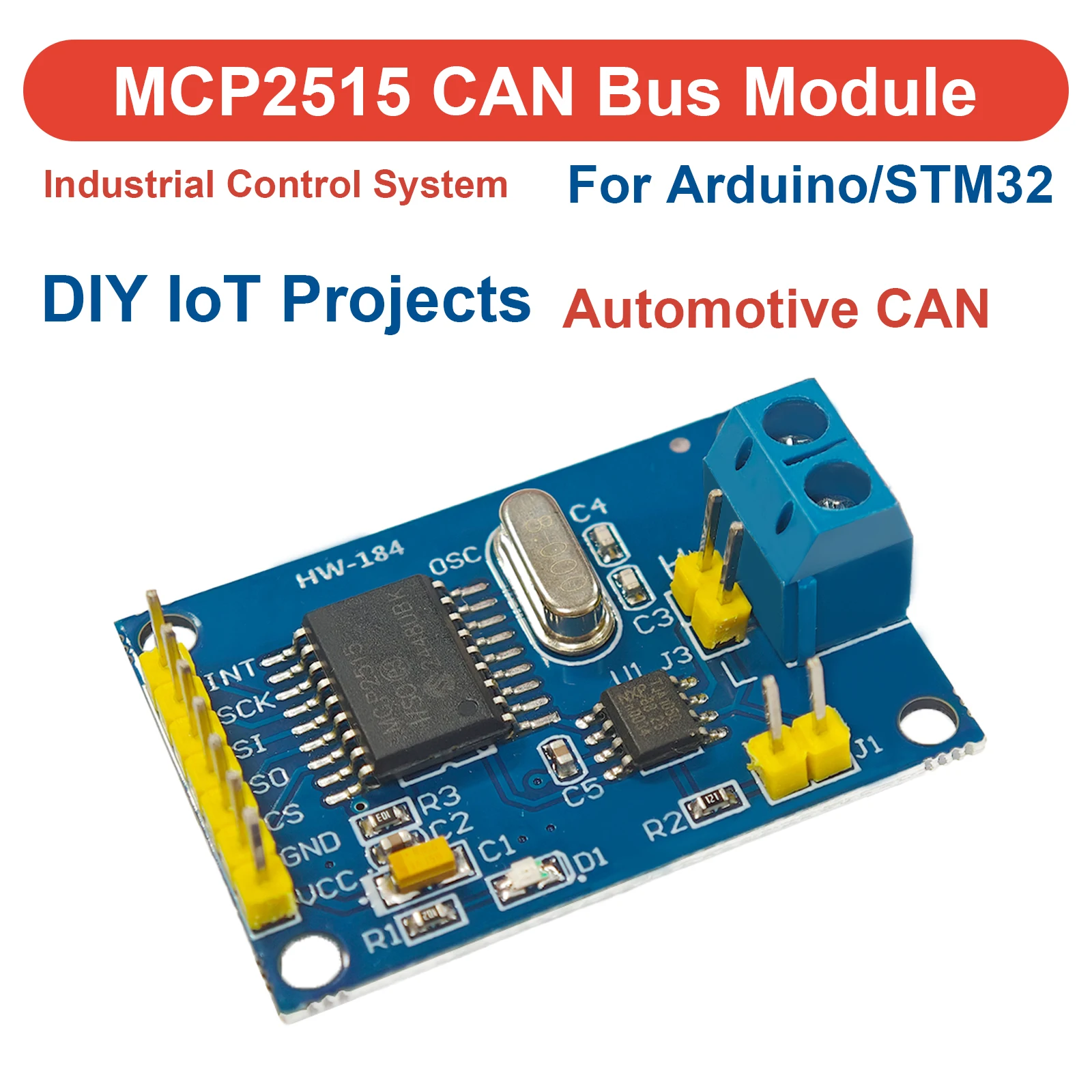 Módulo CAN MCP2515 TJA1050 Controlador de Barramento CAN SPI Receptor 1Mb/s Industrial para Arduino STM32 51 MCU Automotivo DIY IoT Embarcado