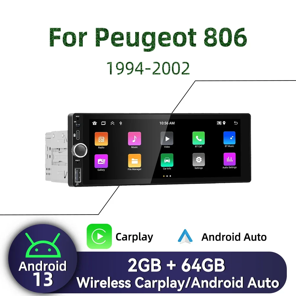 

Для Peugeot 806 1994-2002 1 Din Android радио Carplay Android Auto 6,86 "экран стерео автомобильный мультимедийный головное устройство GPS-навигация