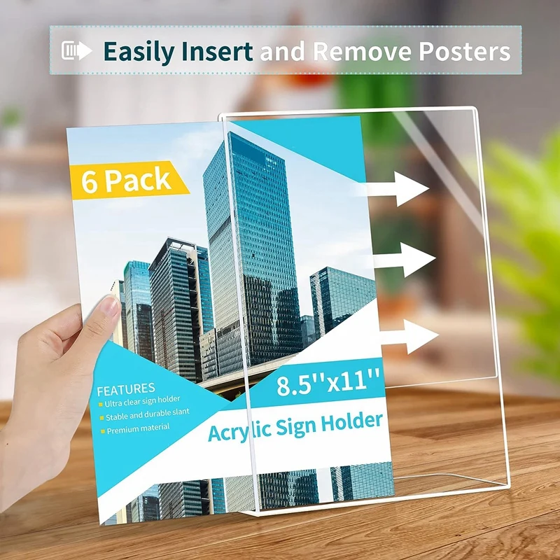 L-Shaped Display Holder 8.5X11 6 Pack, 8.5 X 11 Standing, Display Vertically Menu, Document