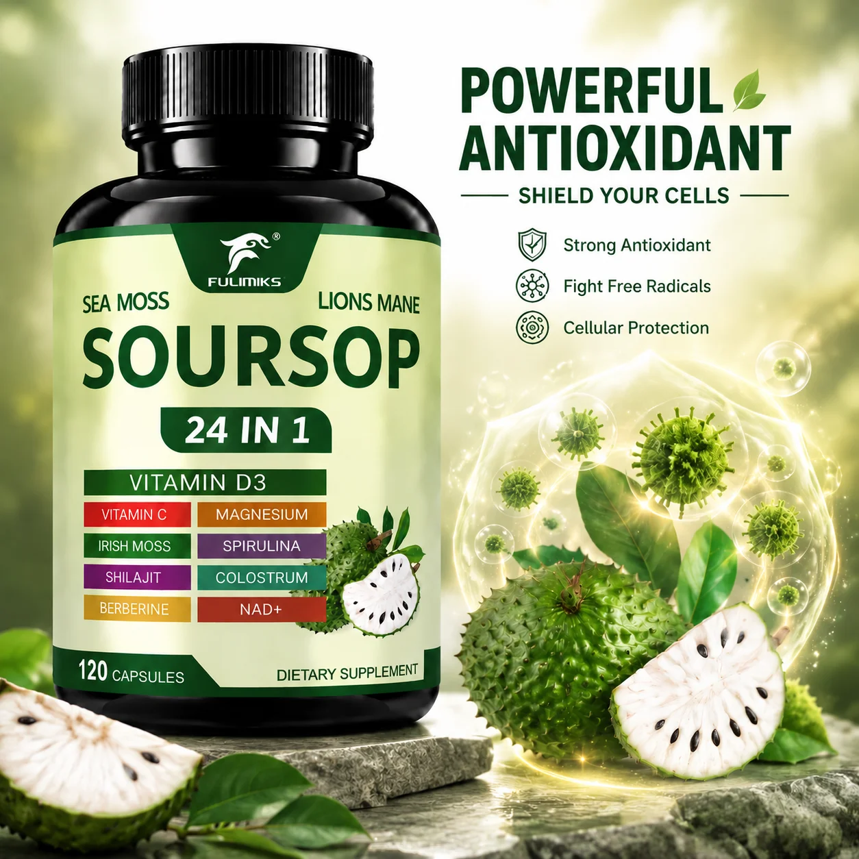 Pre Workout Supplement - Soursop 24‑in‑1 Complex Capsules, with Sea