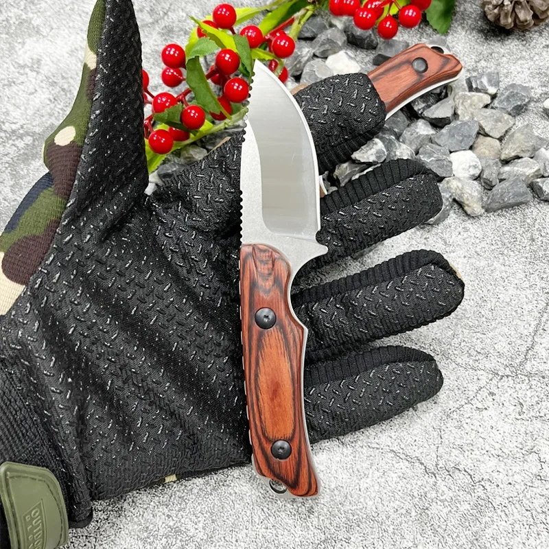 Hot BM 15017 Straight Knife Color Wood Handle 8Cr13Mov Steel Outdoor Camping Tactical Defense Knife EDC Camping Fruit Knife