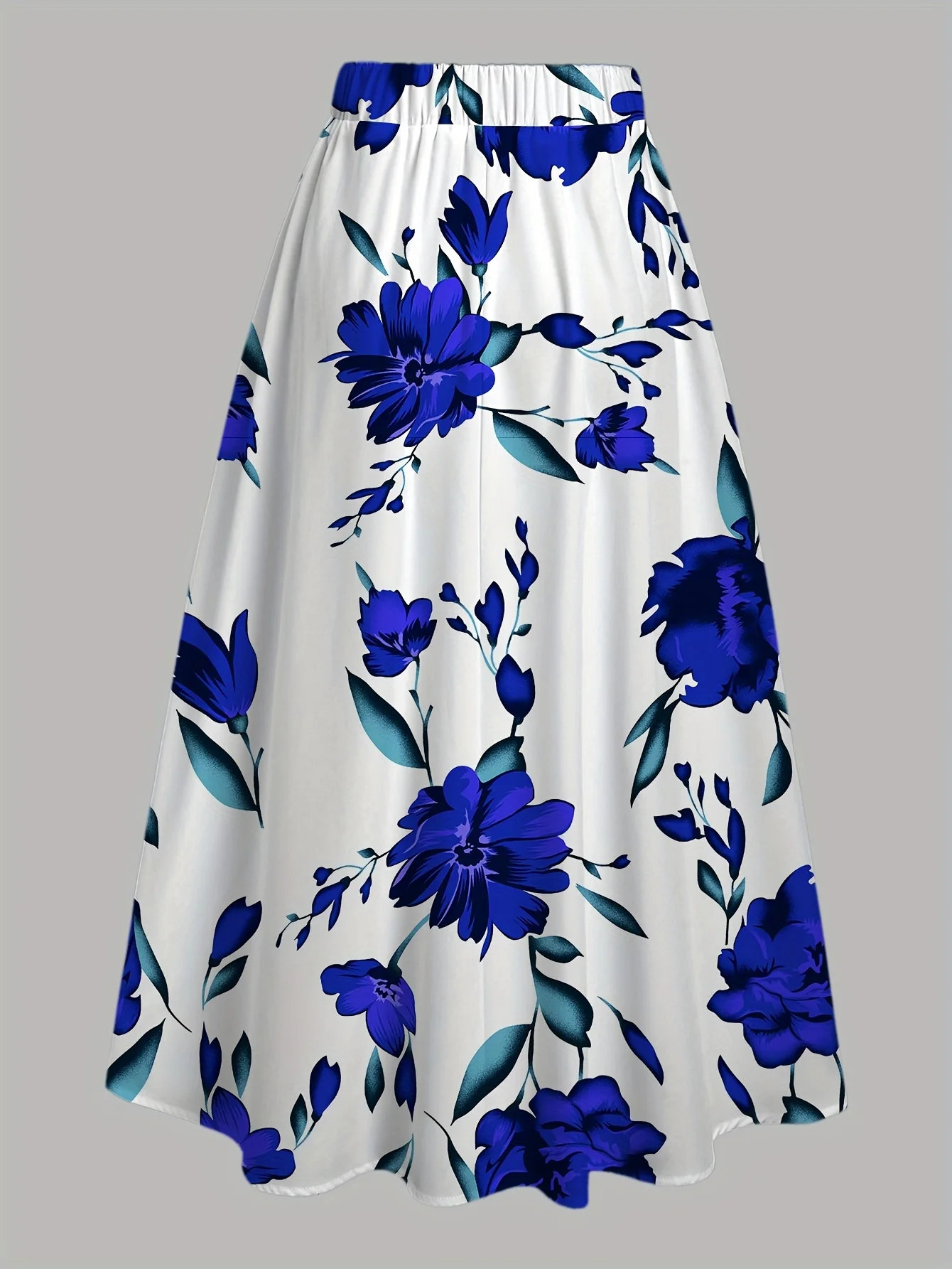 Women Large Floral Print Maxi Skirt Elastic High Waist A Line Big Swing Flowy Long Skirt Summer Casual Holiday Beach Skirts