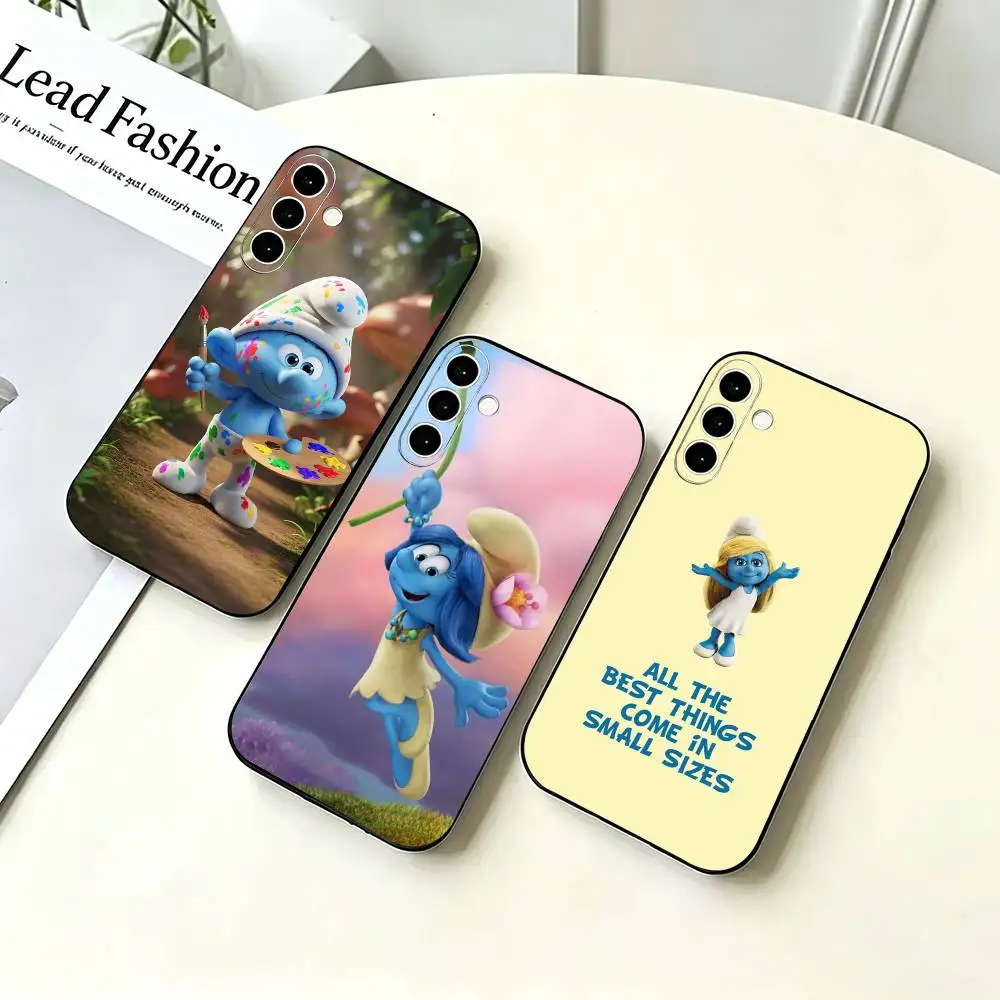 cute The Smurf-s Black Soft Silicone Phone Case for Samsung A73 20,21,22,31,32,52,53,72