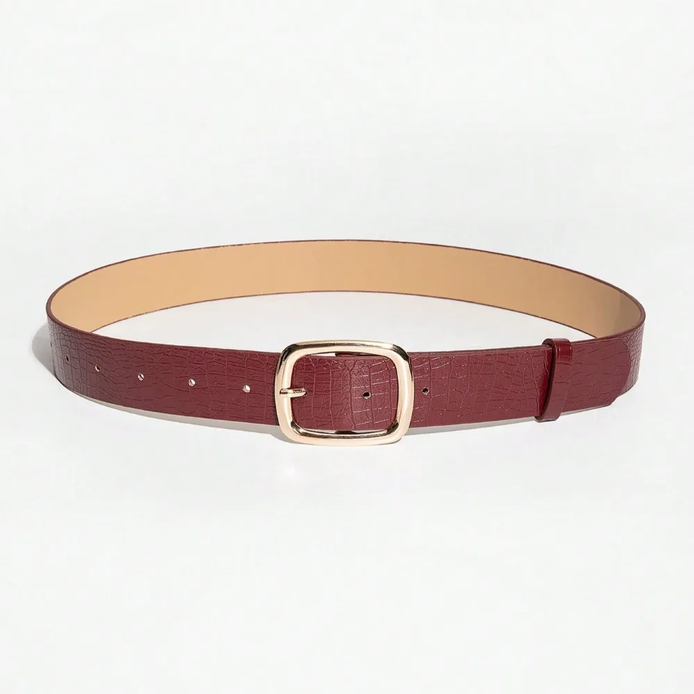 Light Luxury Retro Metal Needle Buckle Wine Red Belt Jeans Versatile Accessory Belt Suitable for Daily Travel Use