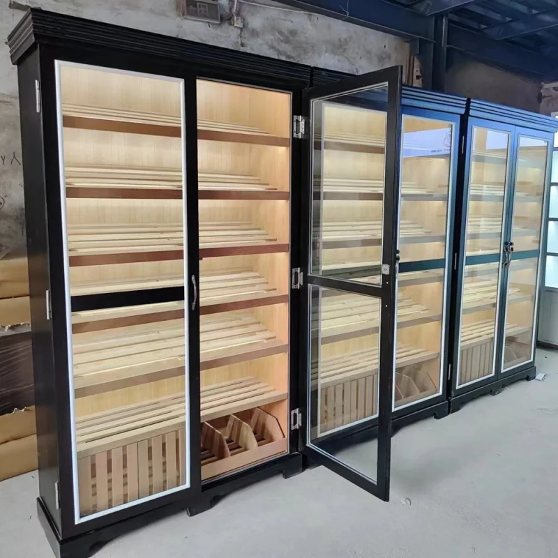 

custom.Commercial USA Smoke Store Cigar Display Cabinet Spanish Cedar Wood Double Door Cigar Humidor Cabinet with Humidifier