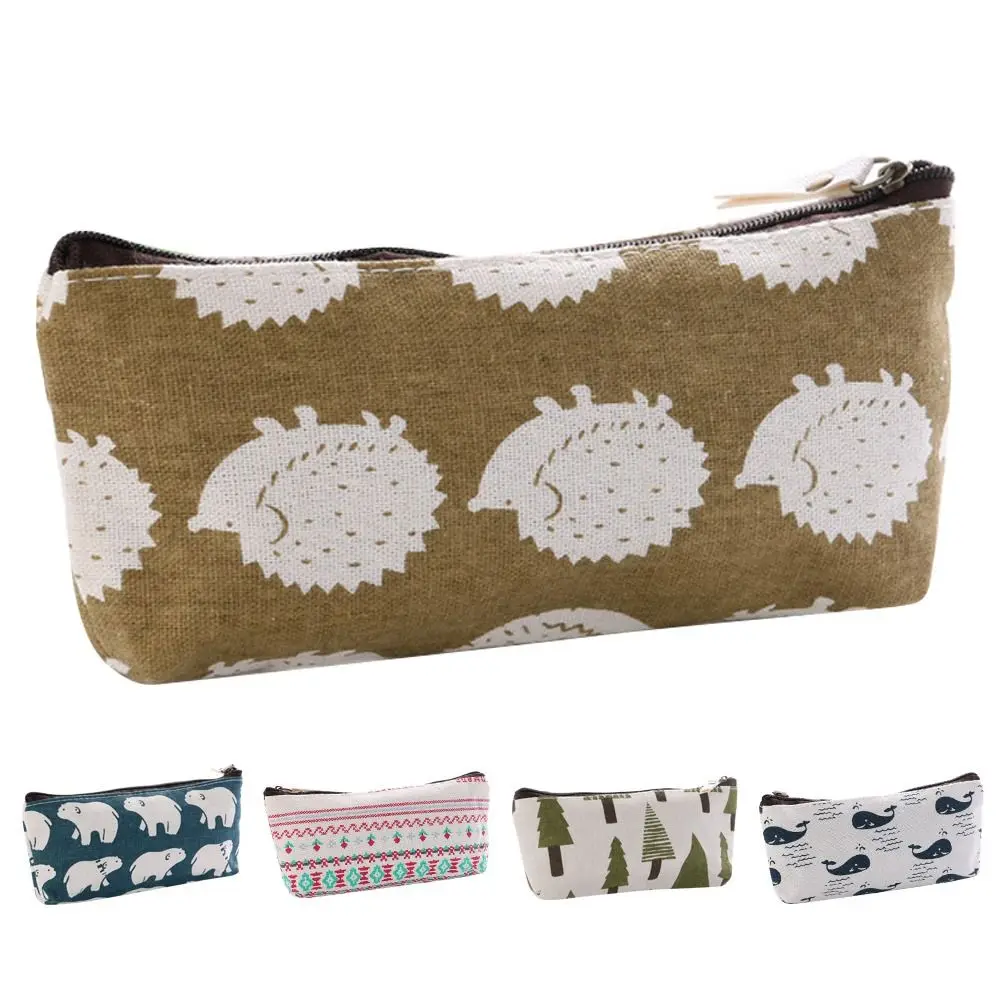 Durable Canvas Pen Bag Large-capacity Multi-function Pencil Case Portable Makeup Pouch
