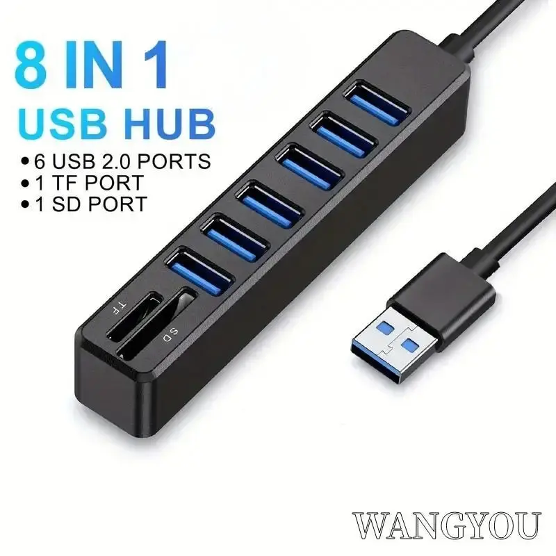 USB 2.0 HUB 8Port USB TF SD Card Reader Multiport HUB Multi Splitter Adapter for PC Computer Laptop Macbook