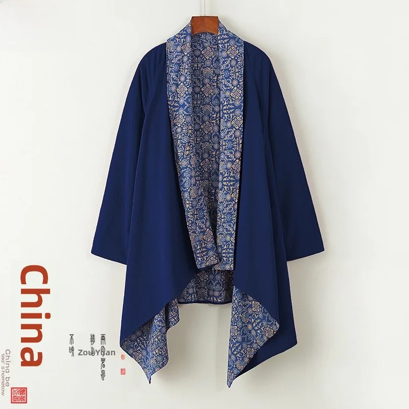 

Мужской этнический кардиган-накидка в стиле рень-ай, весенний винтажный халат, модный повседневный, из смесового льна и хлопка, молодежный стиль