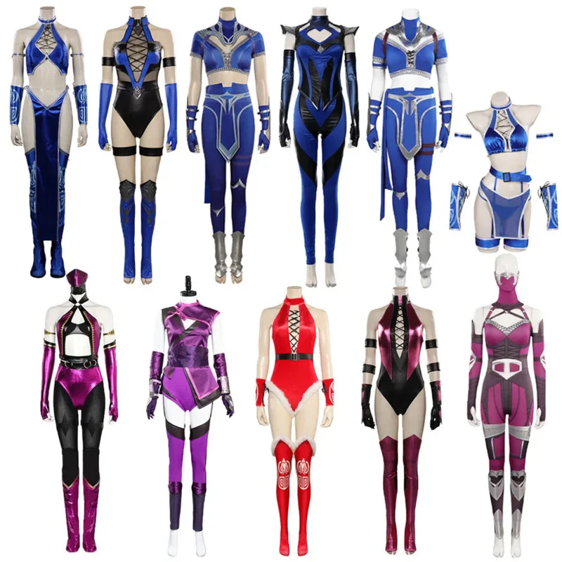 Mortal Cos Kombat Kitana Mileena Cosplay Costume Female Roleplay Tops Pants Girls Fantasia Halloween Carnival Disguise Jumpsuit