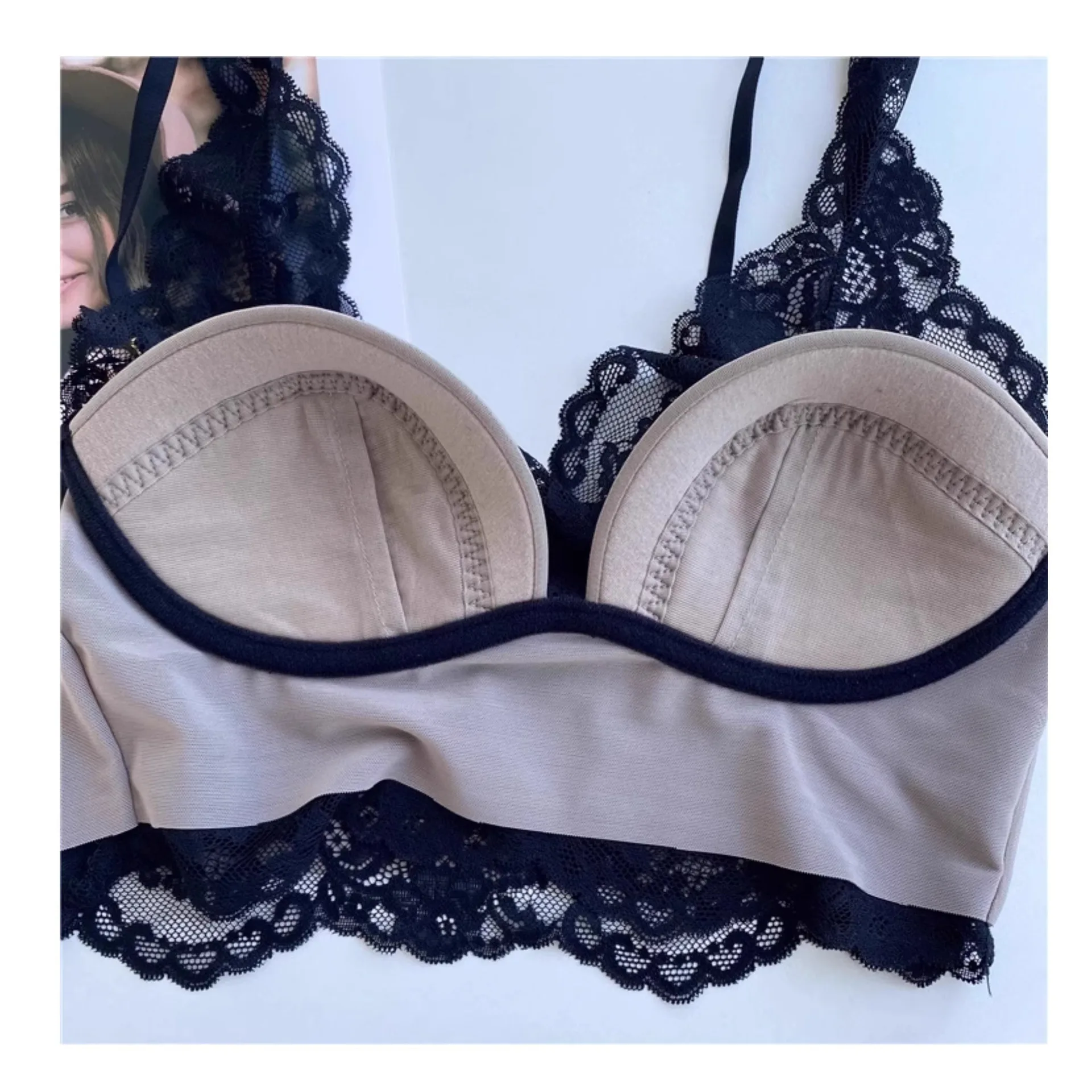 طقم علوي قصير من الدانتيل Brtte والملابس الداخلية البيضاء بطبقات سترة علوية بدون أكمام مجمعة بدون ملابس داخلية #6