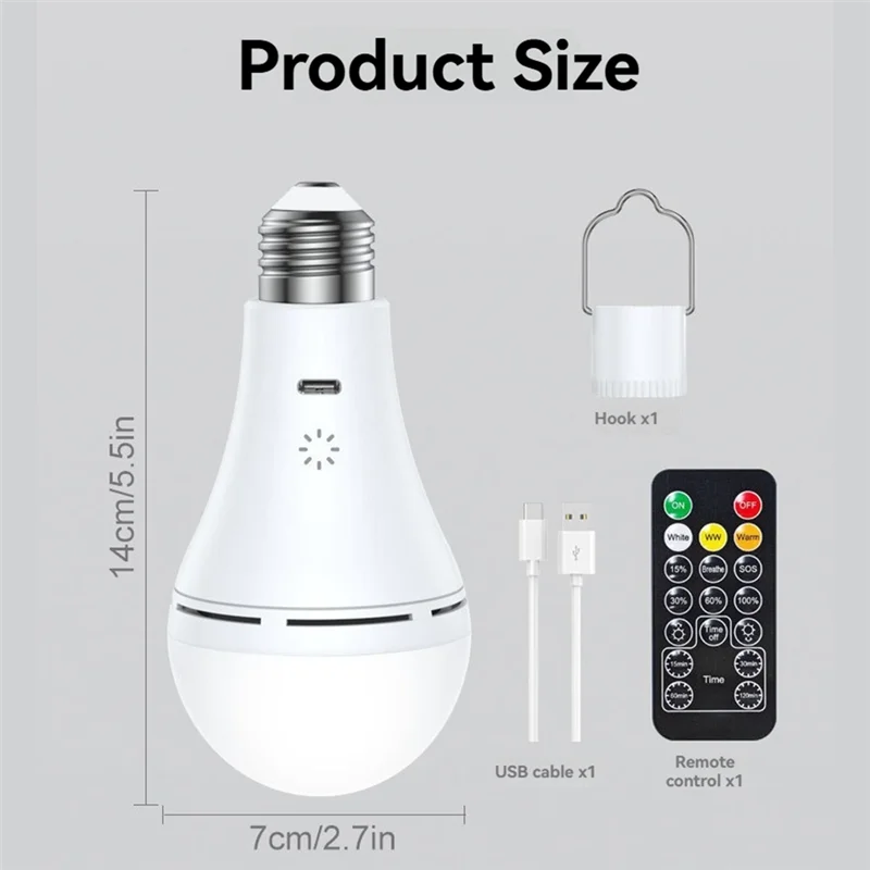 ABMO-bombilla LED recargable por USB, atenuación táctil inteligente, interruptor de sincronización remota de temperatura de 3 colores para exteriores y hogar, 1 unidad
