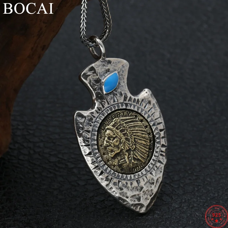 

BOCAI S925 Sterling Silver Pendant for Women Men New Fashion Retro Thunderbird Totem Meteorite Arrow Punk Jewelry Free Shipping