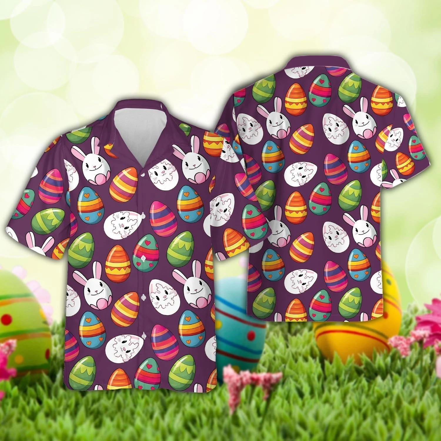 Bunny Surfing Easter Hawaiian Shirt Cute Egg Easter Aloha Shirts Happy Easter Day Holiday Gift Short Sleeve Trendy Unisex Blouse