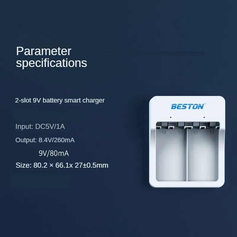 9v Rechargeable Battery Charger + LED Indicator 2-slot Cradle Charging  Lithium/NiMH Battery 9v Battery Intelligent Charger