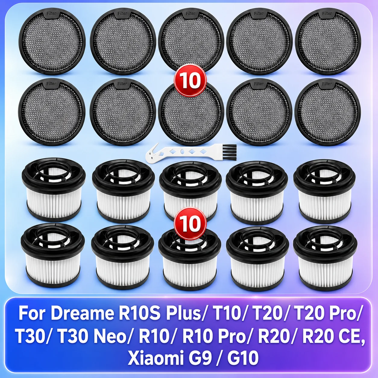 Fit For Dreame R10S Plus / T10 / T20 / T20 Pro / T30/ T30 Neo/ R10/ R10 Pro/ R20/ R20 CE, Xiaomi G9 / G10 Parts Pre Post Filter