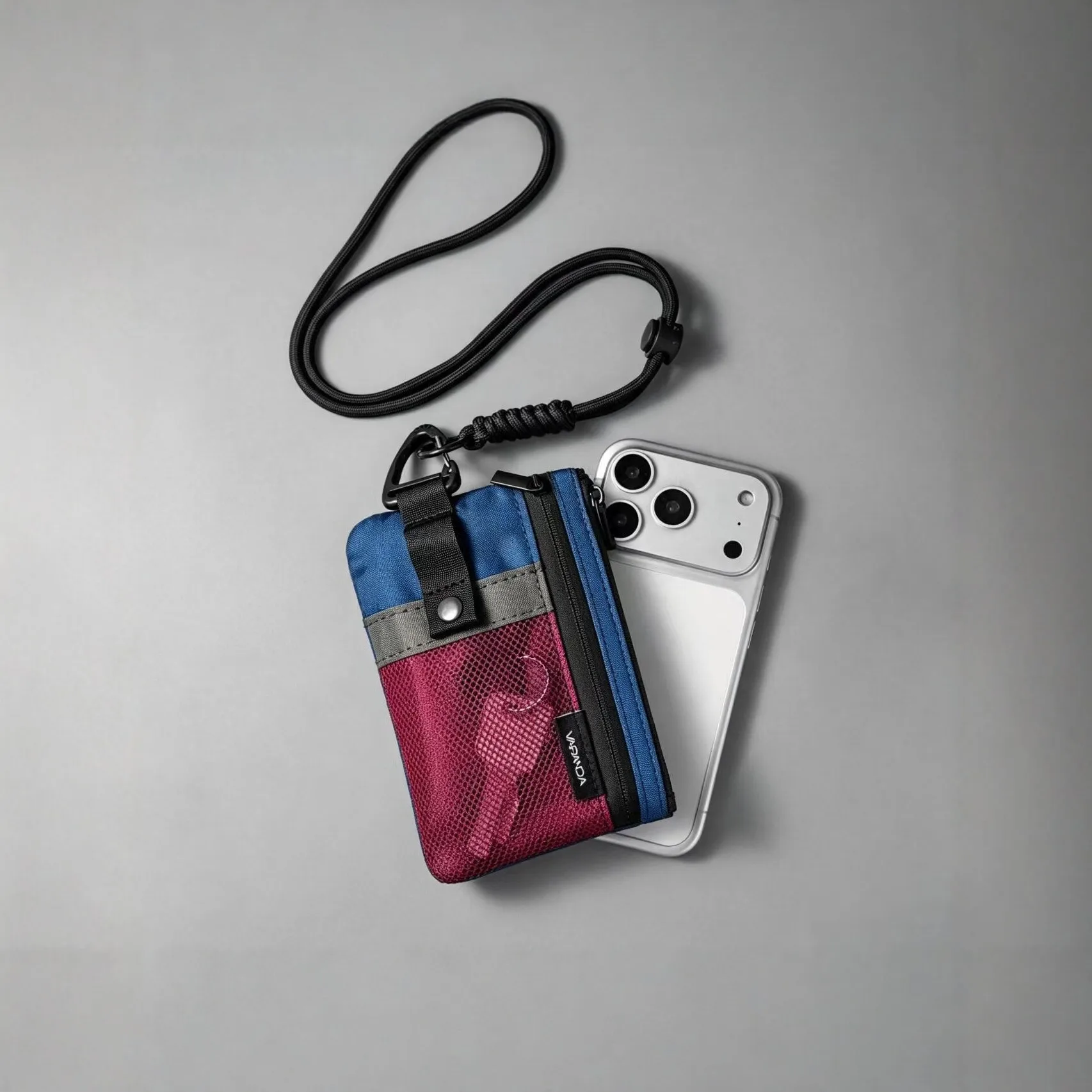 Kleines minimalistisches Portemonnaie für Damen und Herren mit RFID-Schutz, Reißverschluss-Münzfach mit Ausweisfenster und Schlüsselanhänger, Reise-Lanyard-Geldbörse – Detail 4