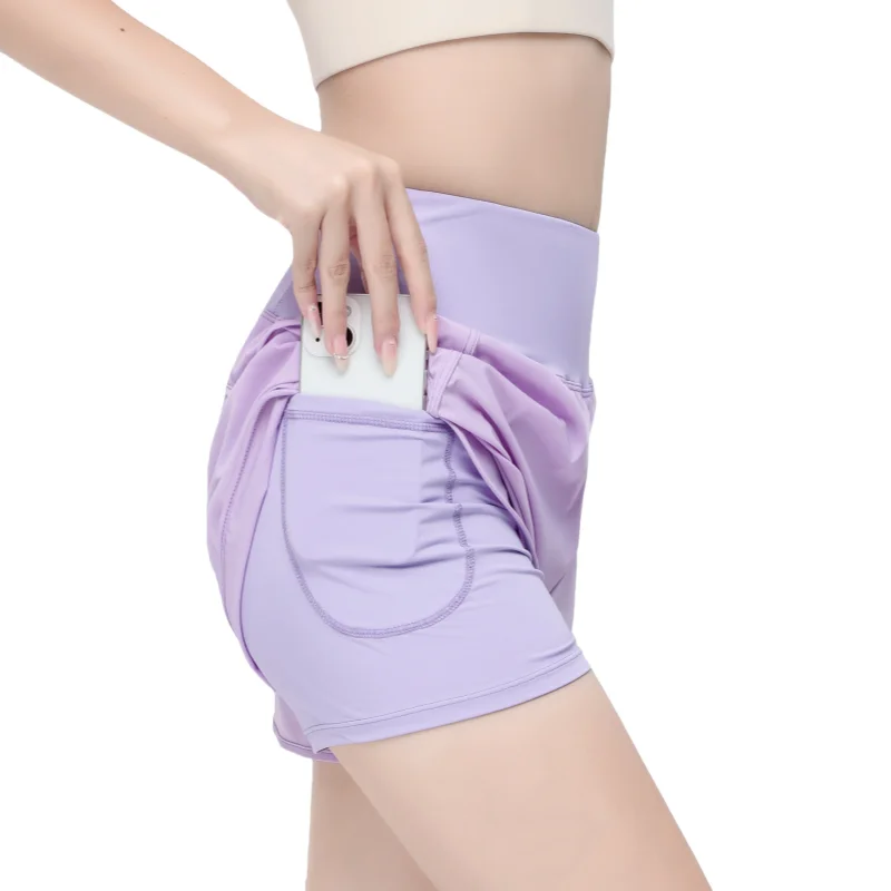 Shorts de course 2 en 1 pour femmes PHIGEER, shorts de sport respirants et légers à taille haute, shorts de yoga pour l'entraînement avec poches zippées