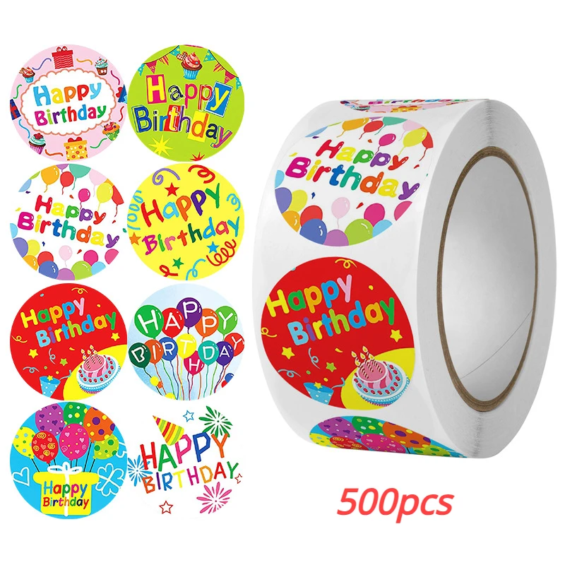 500pcs 1inch Cute Happy Birthday Stickers for Gift Wrapping Decoration Envelope Sealing Label Kids Toys Stationery Stickers