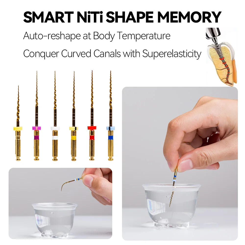Tandheelkundige Endo-vijlen Warmtegeactiveerde Gouden NITI Flexibele fabrieksprijs Tandheelkundige vijlen Roterende wortelkanaalvijlen Tandheelkundehulpmiddel