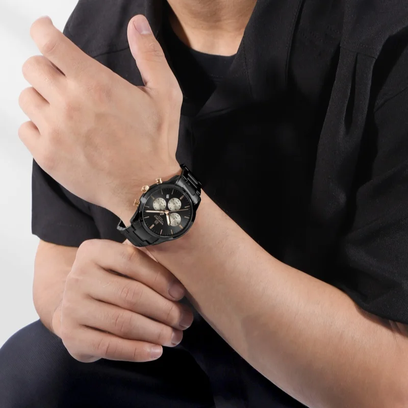 NAVIFORCE 8076 ماركة عادية ساعة كوارتز رجالية متعددة الوظائف كرونوغراف التقويم مضيئة مقاوم للماء الرياضة موضة رجل الساعات