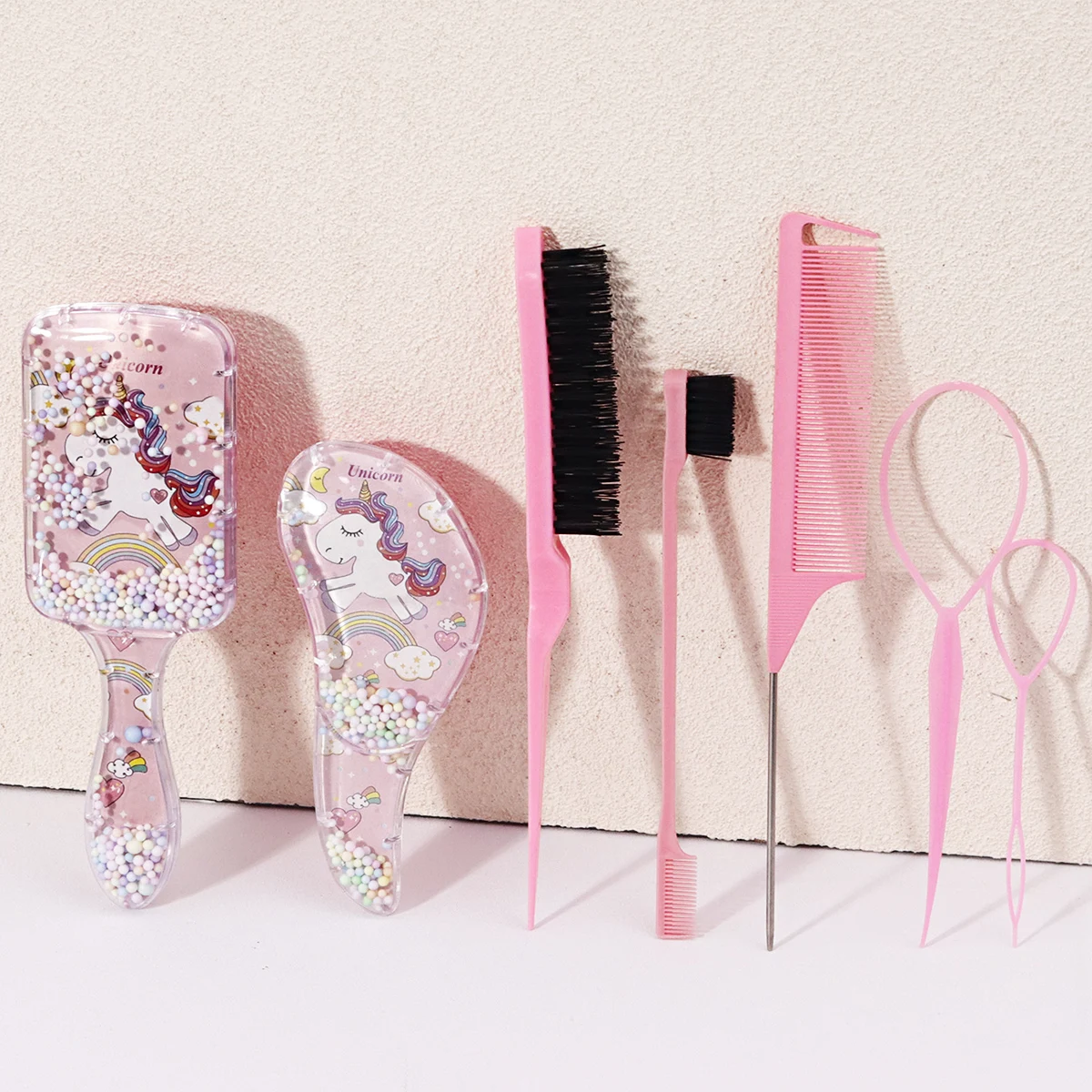 

6pcs hair styling set,cartoon hair brush,tear comb,edge brush,rat tail comb,hair weaving tool Special for real hair wigs