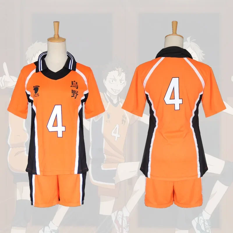 Haikyuu al Top No.4 Nishinoya Yuu camiseta naranja pantalones ropa deportiva Karasuno disfraz de Cosplay de alto Libero uniforme de Anime