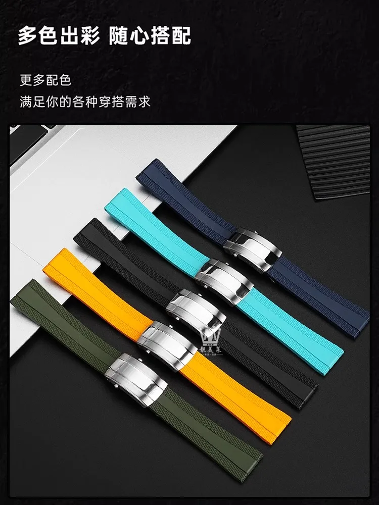 Gelang Jam Karet 22Mm Cocok untuk Breitling Superocean Avenger Heritage Kuning Hitam Oranye Alat Tali Lembut Silikon Gesper Lipat