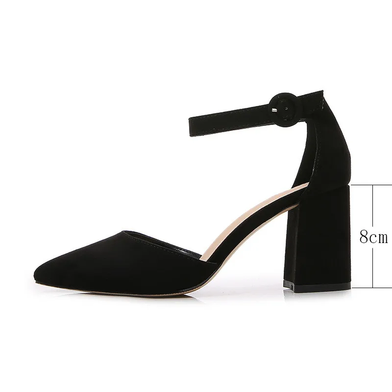 Tacchi alti in pelle scamosciata calda scarpe femminili donna 2023 cinturini alla caviglia floccati Slingback donna ufficio carriera sandali Casual