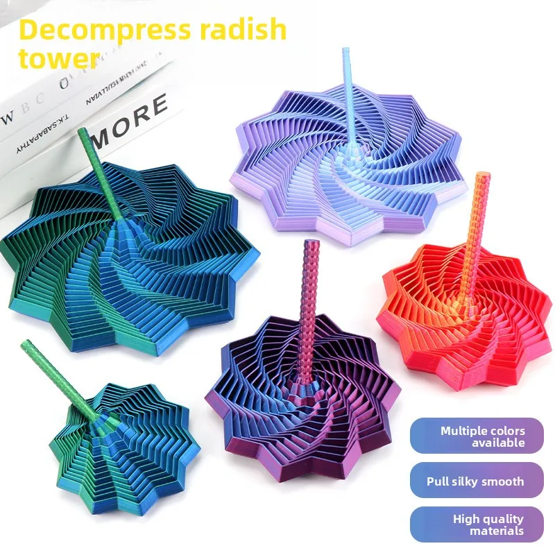 3D Carrot Tower Printed Spiral Fidget Tower, Colorful Expandable Star Sensory, Stress Relief Anti‑Anxiety Fidget Gift Adults