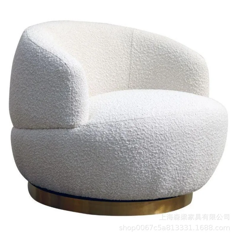 

Nordic light luxury rotatable single chair Teddy lamb wool round bedroom balcony leisure chair white cr