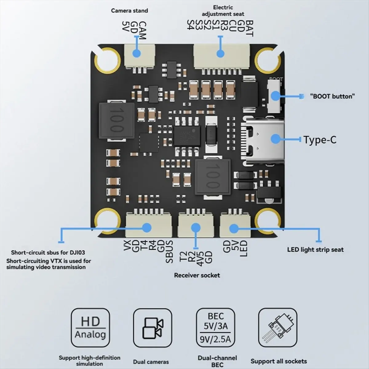 AAAE F455S V4 FC&ESC FPV Stack F405 V4 Flight Controller 55A 4in1 ESC 30X30mm for RC FPV Racing Drone